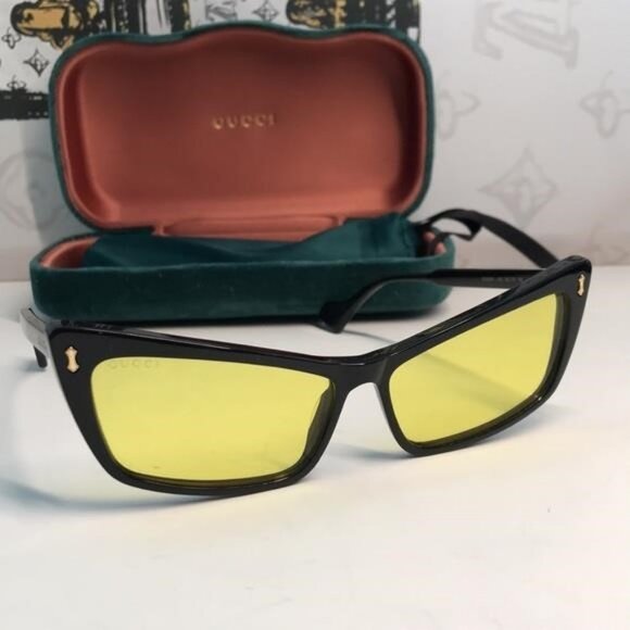 New Authentic Gucci GG626S 002 Sunglasses – Black Frame with Yellow Lenses ✨ - Picture 8 of 13
